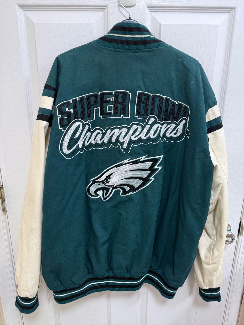 Philadelphia Eagles Super Bowl Full-Snap Midnight Green Varsity Jacket, Size XL - Picture 4 of 9